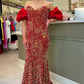 Mermaid Puff Sleeves Sequins Long Prom Dress Evening Party Dress,DP634