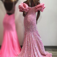 Mermaid Puff Sleeves Sequins Long Prom Dress Evening Party Dress,DP634