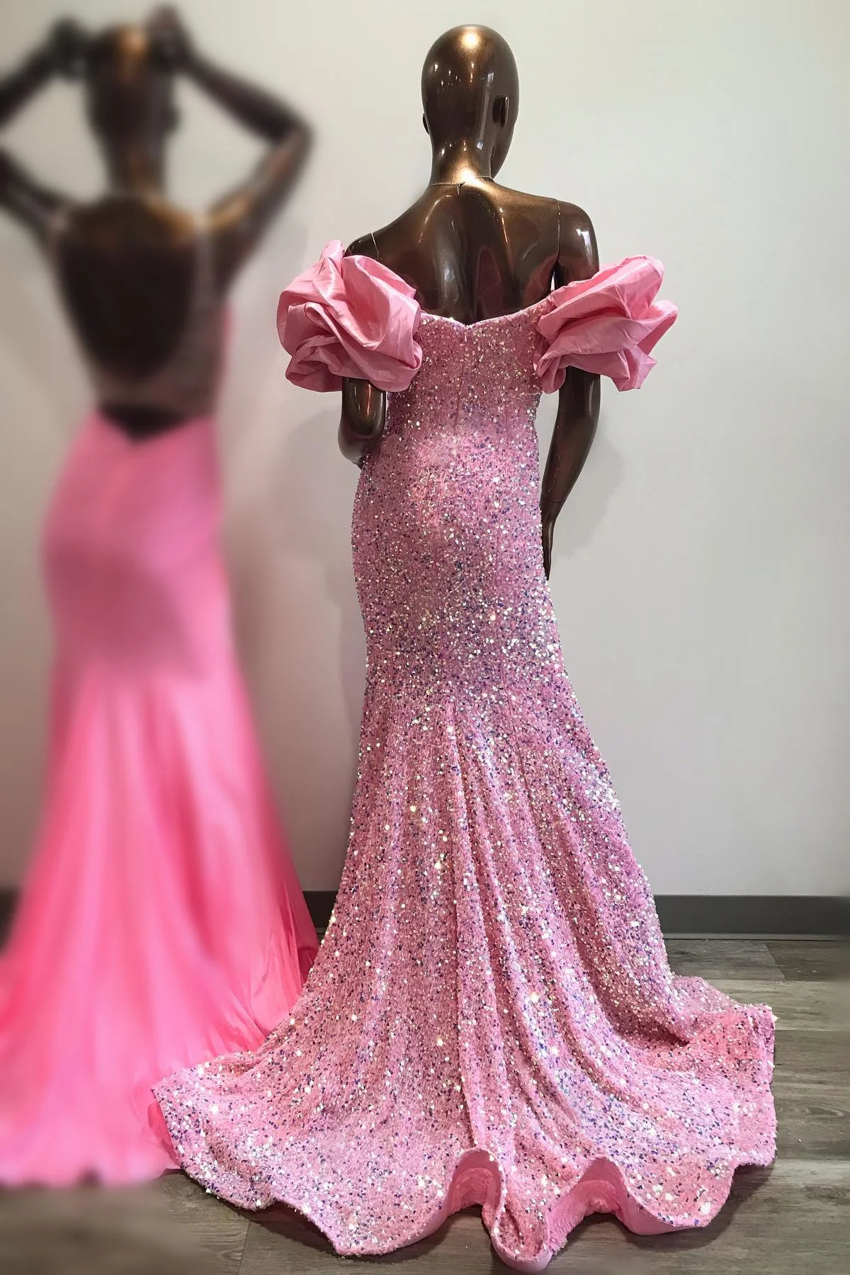 Mermaid Puff Sleeves Sequins Long Prom Dress Evening Party Dress,DP634