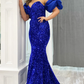 Mermaid Puff Sleeves Sequins Long Prom Dress Evening Party Dress,DP634