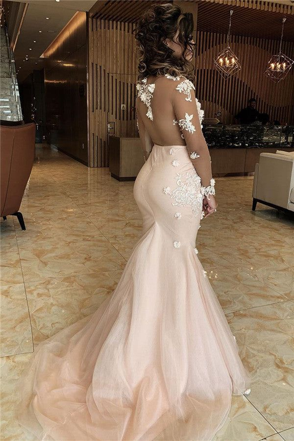 Appliques Mermaid Lace Prom Dresses V-neck Formal Gowns,DP644