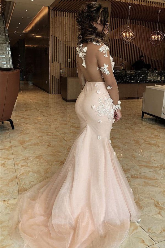 Appliques Mermaid Lace Prom Dresses V-neck Formal Gowns,DP644