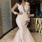 Appliques Mermaid Lace Prom Dresses V-neck Formal Gowns,DP644