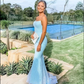 Charming Sky Blue Mermaid Prom Dresses Strapless Evening Long Formal Gown,DP646