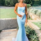 Charming Sky Blue Mermaid Prom Dresses Strapless Evening Long Formal Gown,DP646