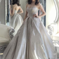 Gray Sweetheart Neck Tulle Sequin Long Prom Dress Gray Formal Dress,DP647