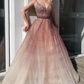 Spaghetti-Straps Deep V-Neck Tulle Prom Dress With Sequins,DP648