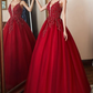 Spaghetti Straps Prom Dress Red With Appliques Formal Evening Dress,DP649