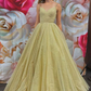 Gold V Neck A-Line Tulle Long Prom Dress Formal Dress,DP654