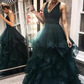 V Neck Backless Dark Green Long Prom Dresses Formal Dresses,DP657