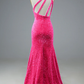 One Shoulder Fuchsia Sequin Long Prom Dress Evening Party Dress with Slit,DP664