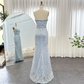 Light Blue Pearls Luxury Dubai Evening Dresses Elegant Strapless Formal Prom Gowns,DP667