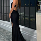 Mermaid Halter Black Long Prom Dress with Cross Criss Back,DP673