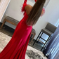 Red Strapless Long Prom Dress with Detachable Feather Sleeves,DP674