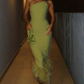 Green One Shoulder Mermaid Irregular Fuzzy Hem Midi Dress Chic Party Dress,DP677