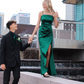 Green Spaghetti Straps Slit Long Prom Dress Formal Party Dress,DP683