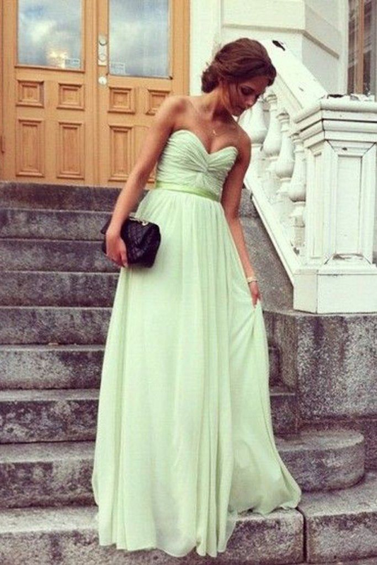 Simple A-Line Chiffon Belt Floor Length Sweetheart Long Prom Dresses,DP685