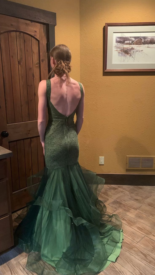 Green Mermaid Tulle Straps Backless Long Prom Formal Party Dress,DP689