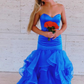 Charming Mermaid Strapless Tulle Tiered Long Prom Formal Party Dress,DP690