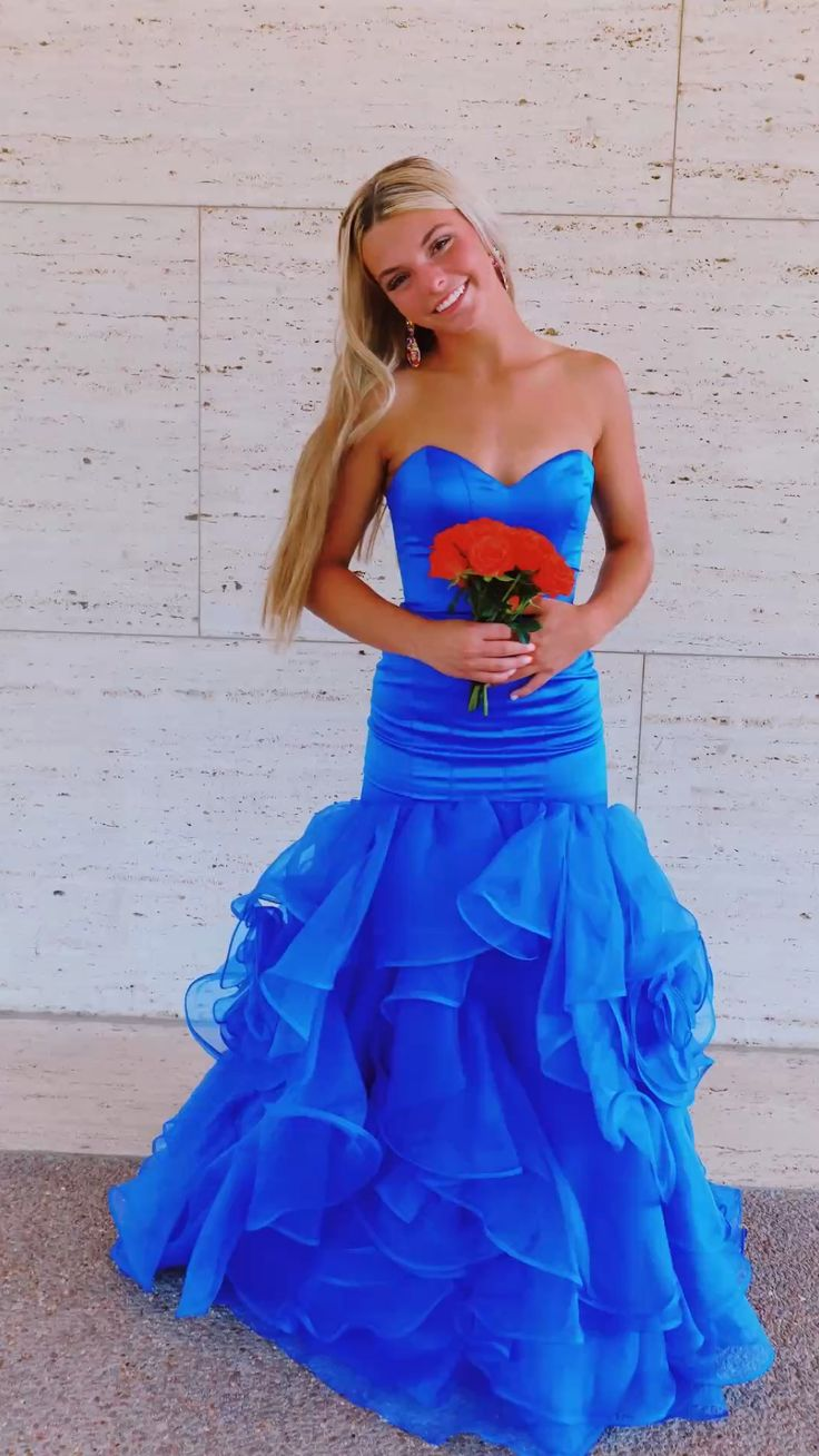 Charming Mermaid Strapless Tulle Tiered Long Prom Formal Party Dress,DP690