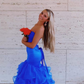 Charming Mermaid Strapless Tulle Tiered Long Prom Formal Party Dress,DP690