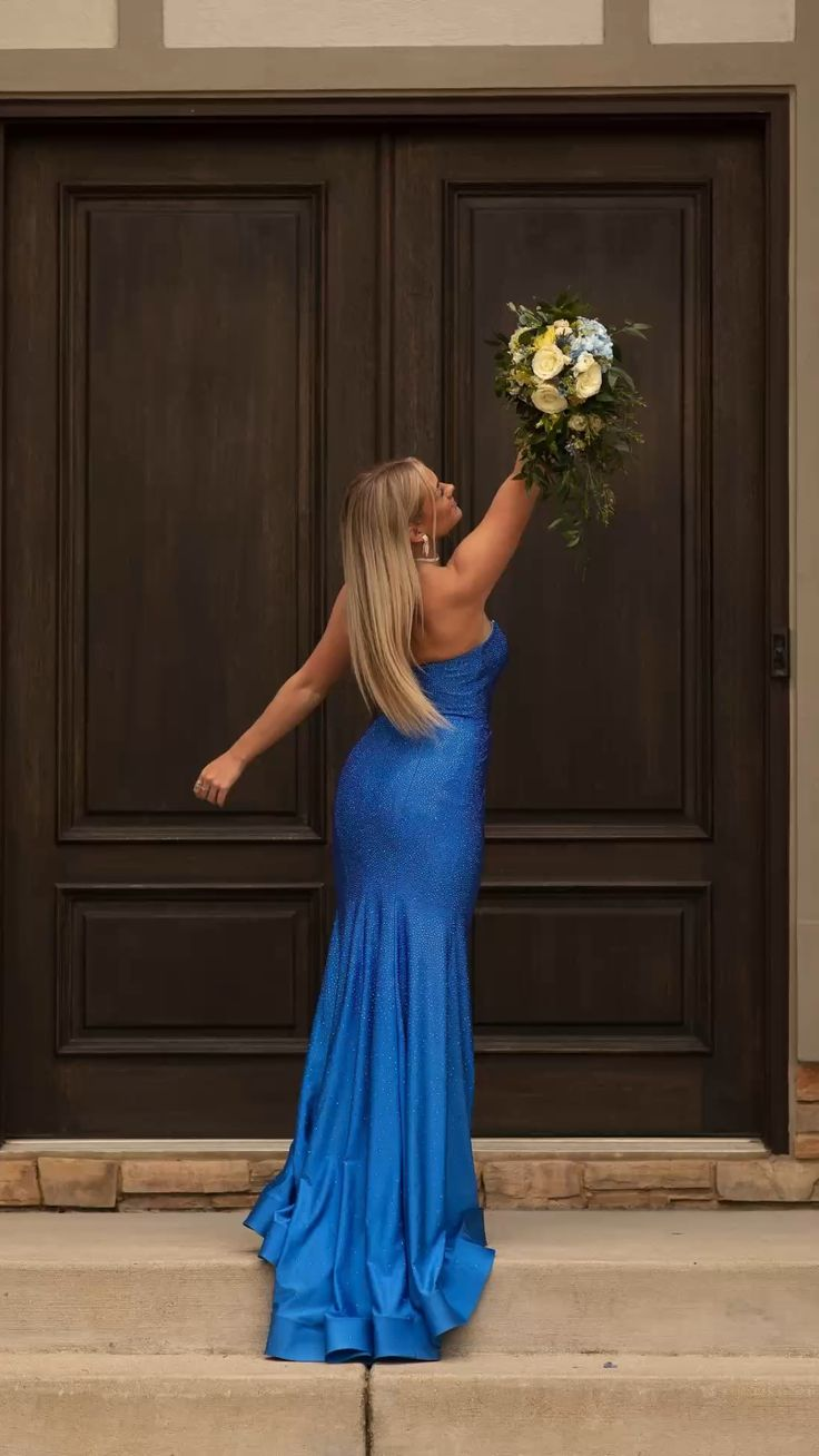 Royal Blue Strapless Long Prom Formal Party Dress with Slit,DP691