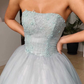 Dusty Blue A-Line Strapless Tulle Tiered Long Prom Dress,DP694