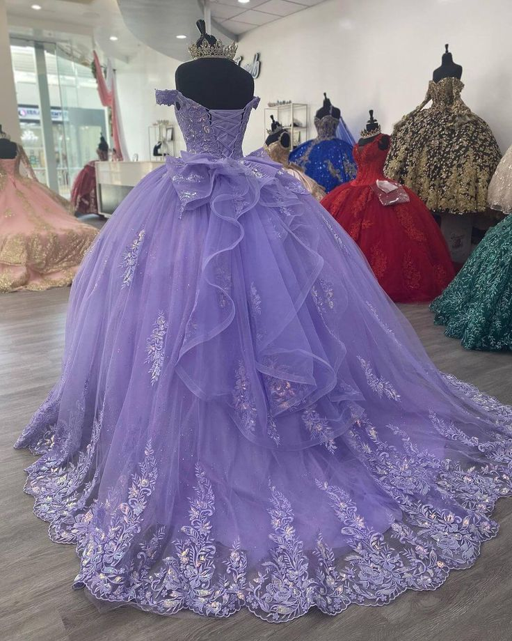 Lilac Corset Mexican Quinceanera Dress Ball Gown Appliques Lace Birthday Party Dress,DP695