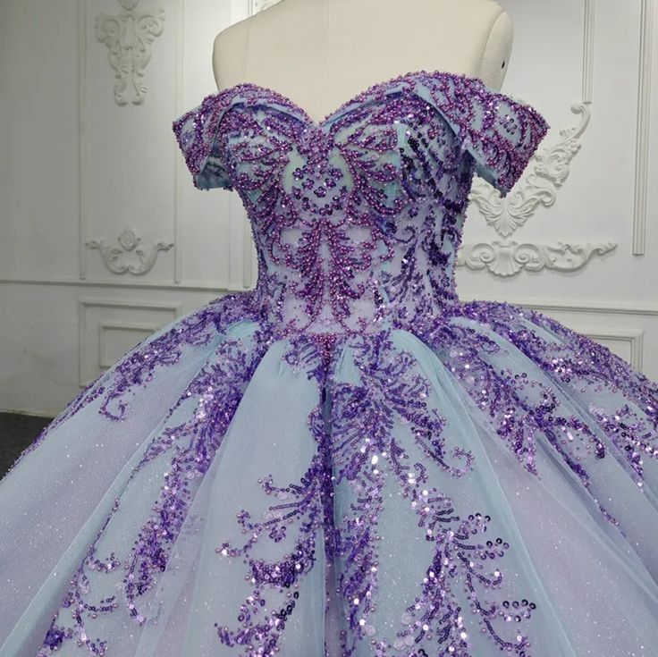 Sequin Beaded Blue And Purple Sweetheart Off Shoulder Quinceanera Special Occasion Sweet 16 Ball Gown,DP697