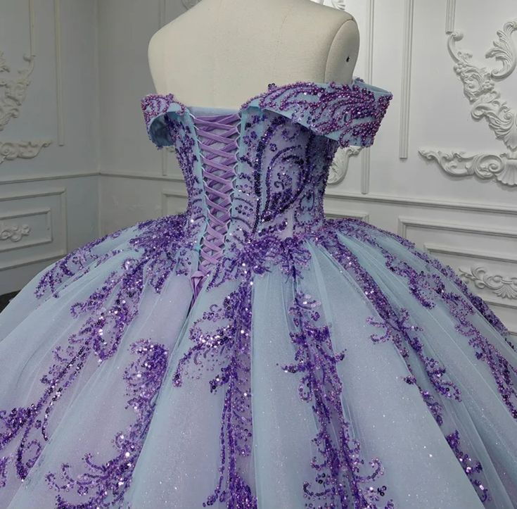 Sequin Beaded Blue And Purple Sweetheart Off Shoulder Quinceanera Special Occasion Sweet 16 Ball Gown,DP697