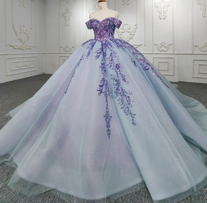 Sequin Beaded Blue And Purple Sweetheart Off Shoulder Quinceanera Special Occasion Sweet 16 Ball Gown,DP697