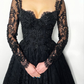 Black Gothic Embellished Beaded Lace Corset Wedding Dress Alternative Bride Sparkly Prom Dress,DP698