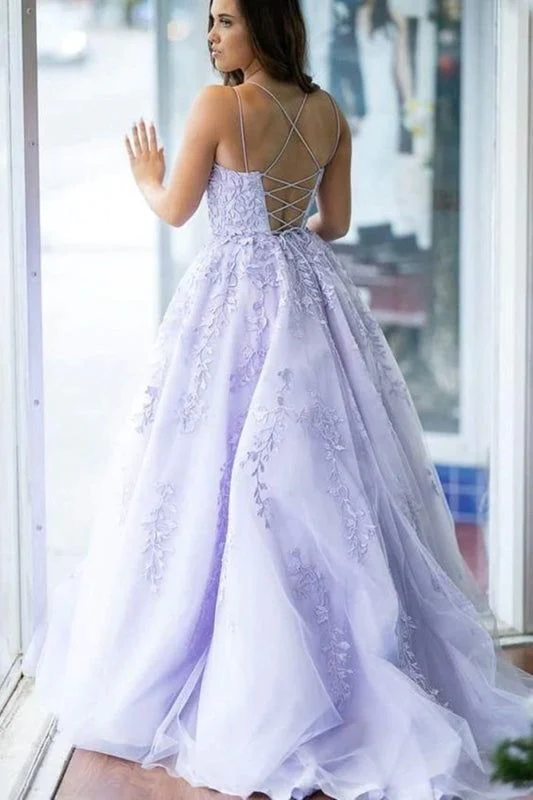 Purple Lace Prom Dresses A-Line Long Evening Gown,DP699