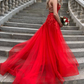 Red V Neck Tulle Lace Long Prom Dress Red Lace Long Evening Dress,DP700