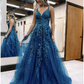 Ball Gown A-Line Prom Dresses Sleeveless Tulle Shiny Dress Formal Floor Length  with Appliques,DP706