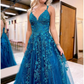 Ball Gown A-Line Prom Dresses Sleeveless Tulle Shiny Dress Formal Floor Length  with Appliques,DP706