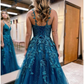 Ball Gown A-Line Prom Dresses Sleeveless Tulle Shiny Dress Formal Floor Length  with Appliques,DP706