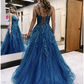 Ball Gown A-Line Prom Dresses Sleeveless Tulle Shiny Dress Formal Floor Length  with Appliques,DP706