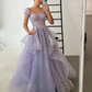 Lilac Beading Sequins Ball Gown Princess A-Line Long Prom Dress with Tulle Ruffles,DP710