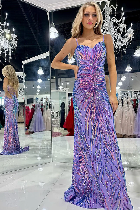 Mermaid Sweetheart Purple Sequins Lace Long Prom Dresses,DP722