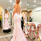 Blush Pink Cute Mermaid Scoop Neck Satin Prom Dresses with Sequins Lace,DP724