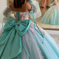 Ice Blue Off Shoulder Tulle Ball Gowns Quinceanera Dress with 3D Flowers,DP725