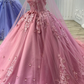 Pink Sweetheart Tulle Appliques Ball Gowns Quinceanera Dress with Cape,DP728