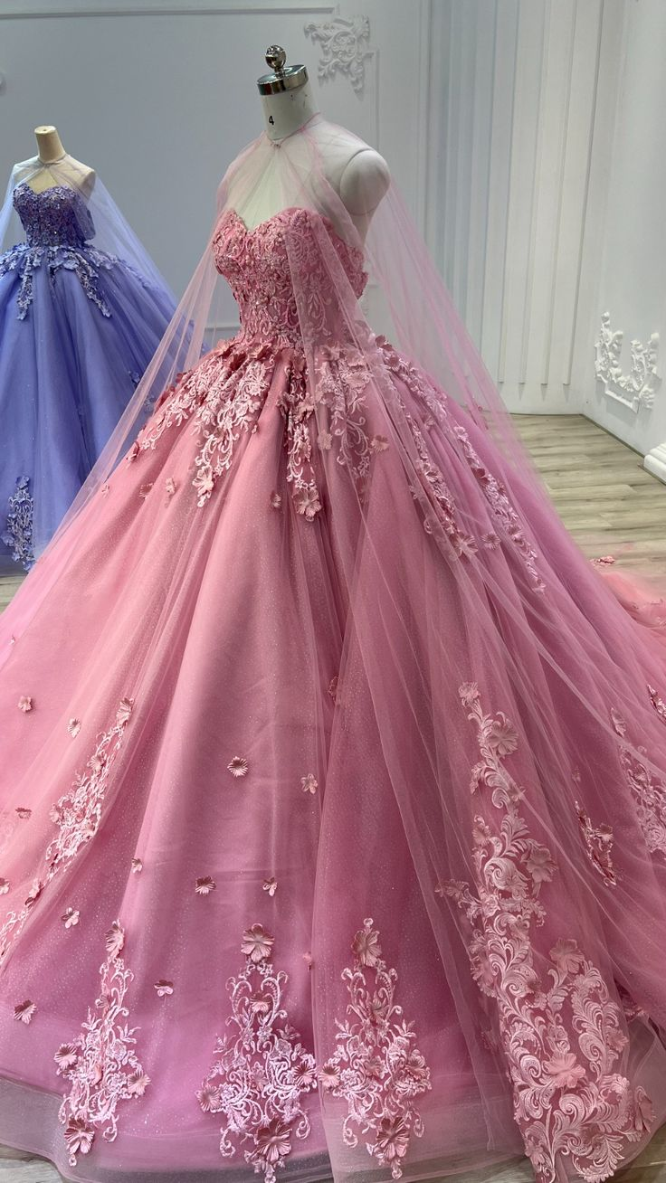 Pink Sweetheart Tulle Appliques Ball Gowns Quinceanera Dress with Cape,DP728