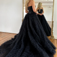 Black A-Line Spaghetti Straps Tiered Sequins Tulle Long Prom Dress,DP731