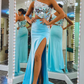 Royal Blue Sheath One Shoulder Cut Mirror Sequins Prom Dress,DP732