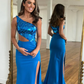 Royal Blue Sheath One Shoulder Cut Mirror Sequins Prom Dress,DP732