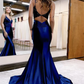 Mermaid V Neck Satin Long Prom Dress with Appliques and Beads,DP734