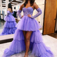 Purple High-Low Asymmetrical Strapless Tiered Tulle Prom Dress,DP735