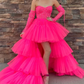 Purple High-Low Asymmetrical Strapless Tiered Tulle Prom Dress,DP735